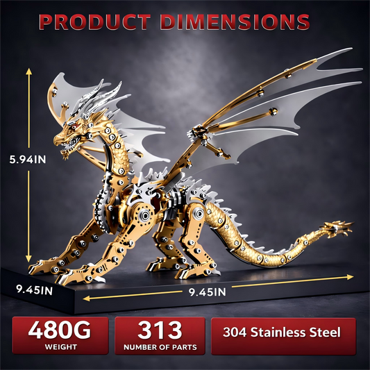 (golden)3D Metal Dragon Model Kit for Adults, Mechanical Pterosaur Puzzle, DIY Assembly Steel Model, Challenging Building Kit, Unique Gift for Men Desk Decor