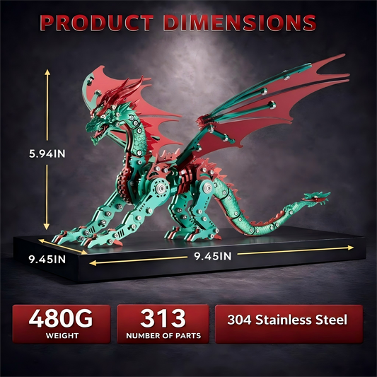 （green）3D Metal Dragon Model Kit for Adults, Mechanical Pterosaur Puzzle, DIY Assembly Steel Model, Challenging Building Kit, Unique Gift for Men Desk Decor