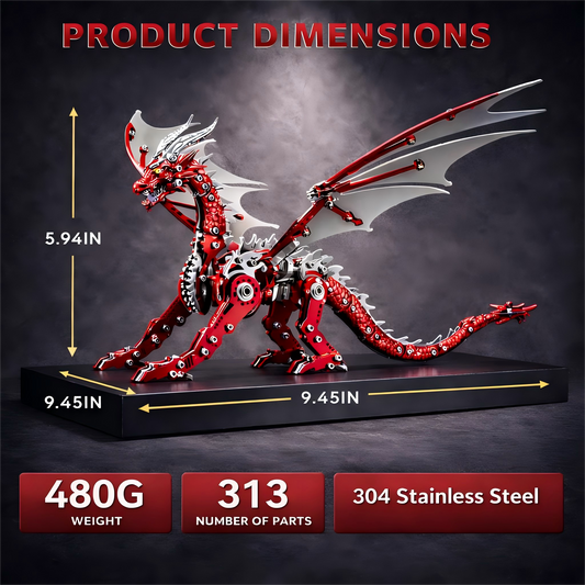 （red）3D Metal Dragon Model Kit for Adults, Mechanical Pterosaur Puzzle, DIY Assembly Steel Model, Challenging Building Kit, Unique Gift for Men Desk Decor