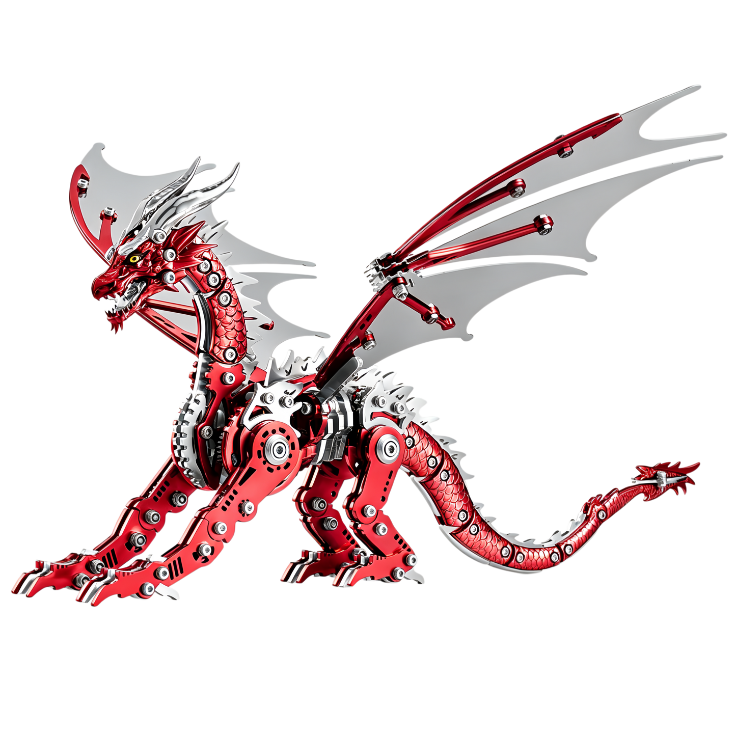 （red）3D Metal Dragon Model Kit for Adults, Mechanical Pterosaur Puzzle, DIY Assembly Steel Model, Challenging Building Kit, Unique Gift for Men Desk Decor