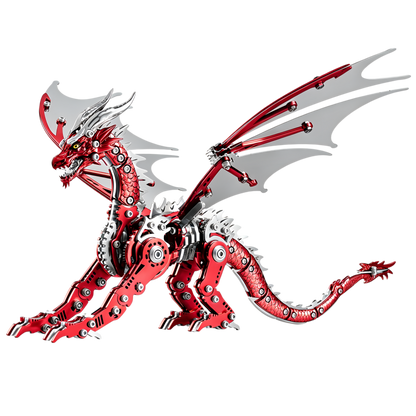 （red）3D Metal Dragon Model Kit for Adults, Mechanical Pterosaur Puzzle, DIY Assembly Steel Model, Challenging Building Kit, Unique Gift for Men Desk Decor