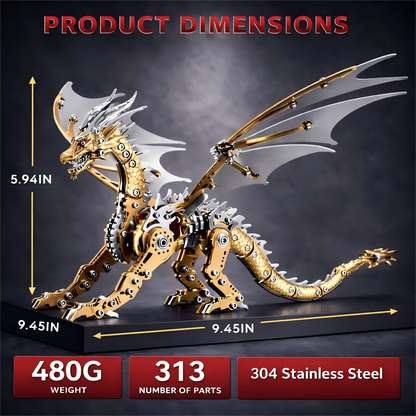 （golden）3D Metal Dragon Model Kit for Adults, Mechanical Pterosaur Puzzle, DIY Assembly Steel Model, Challenging Building Kit, Unique Gift for Men Desk Decor