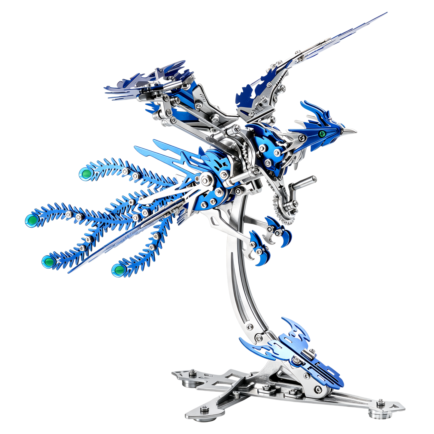 Gold-Plated Metal Phoenix Model Kit - 3D Stainless Steel Mythical Bird Puzzle for Adults - Mechanical Firebird Figurine - Steampunk Kinetic Art Sculpture - Home Decor Gift(Phoenix-Blue)