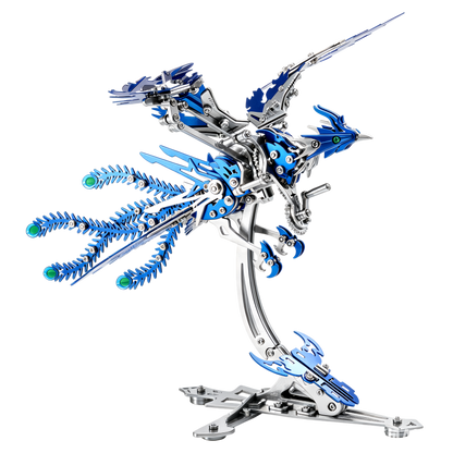 Gold-Plated Metal Phoenix Model Kit - 3D Stainless Steel Mythical Bird Puzzle for Adults - Mechanical Firebird Figurine - Steampunk Kinetic Art Sculpture - Home Decor Gift(Phoenix-Blue)