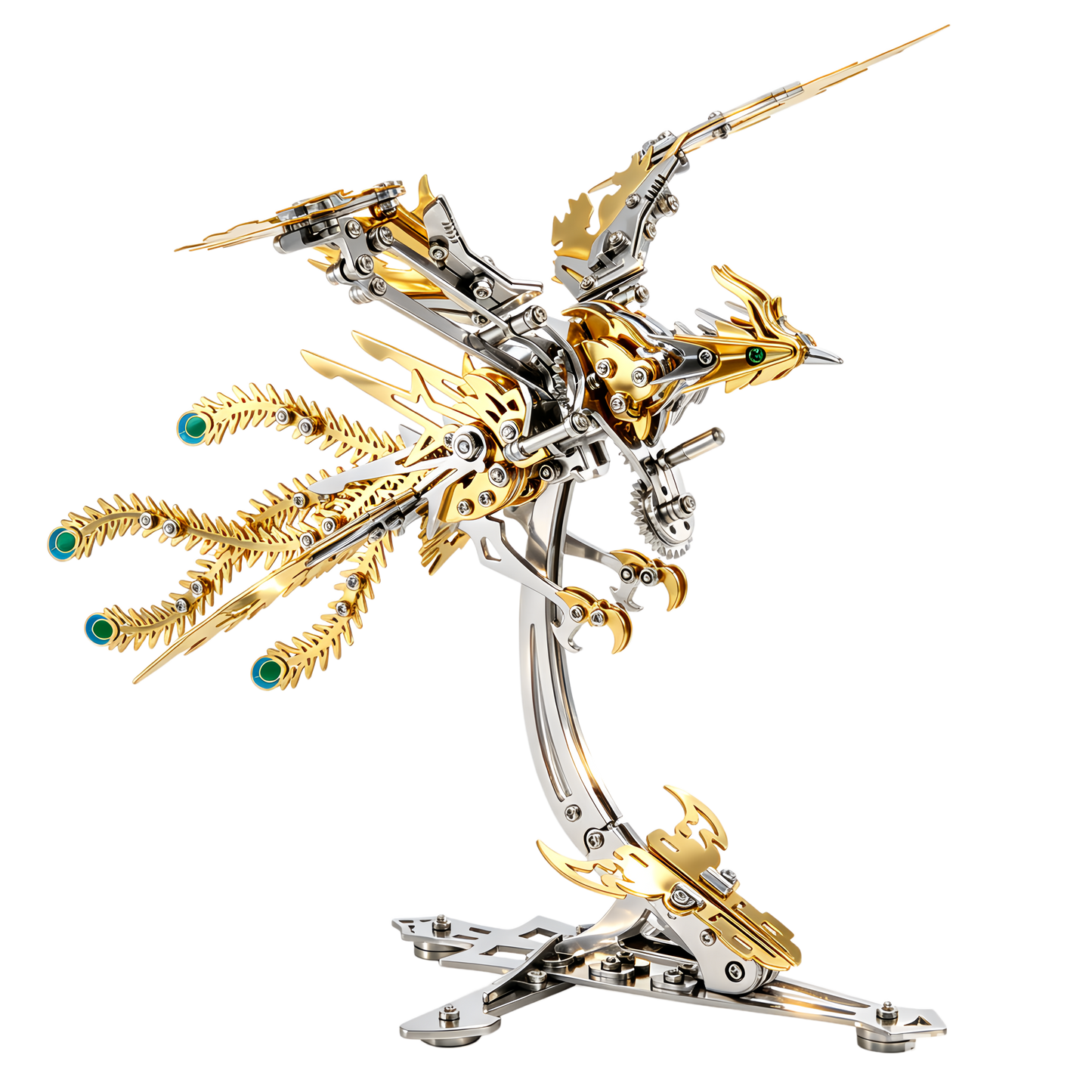 Gold-Plated Metal Phoenix Model Kit - 3D Stainless Steel Mythical Bird Puzzle for Adults - Mechanical Firebird Figurine - Steampunk Kinetic Art Sculpture - Home Decor Gift(Phoenix-Gold)