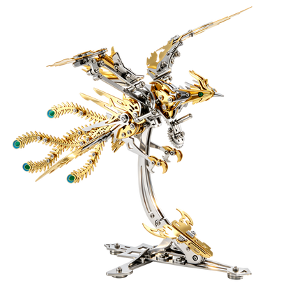 Gold-Plated Metal Phoenix Model Kit - 3D Stainless Steel Mythical Bird Puzzle for Adults - Mechanical Firebird Figurine - Steampunk Kinetic Art Sculpture - Home Decor Gift(Phoenix-Gold)