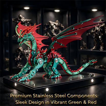 （green）3D Metal Dragon Model Kit for Adults, Mechanical Pterosaur Puzzle, DIY Assembly Steel Model, Challenging Building Kit, Unique Gift for Men Desk Decor