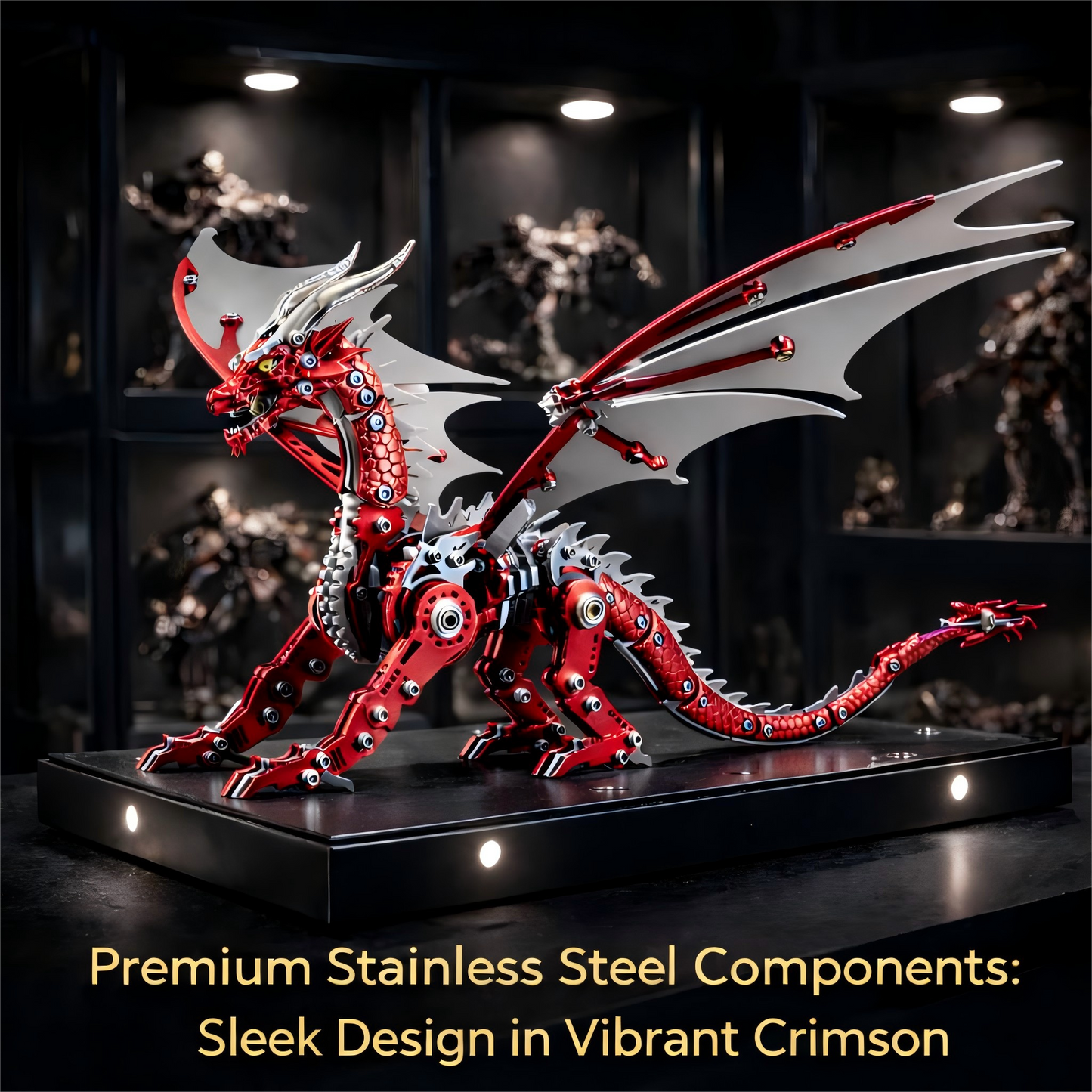 （red）3D Metal Dragon Model Kit for Adults, Mechanical Pterosaur Puzzle, DIY Assembly Steel Model, Challenging Building Kit, Unique Gift for Men Desk Decor
