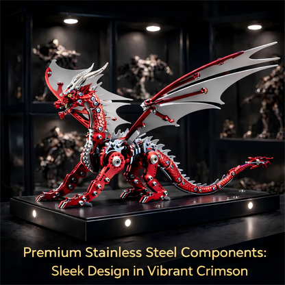 （red）3D Metal Dragon Model Kit for Adults, Mechanical Pterosaur Puzzle, DIY Assembly Steel Model, Challenging Building Kit, Unique Gift for Men Desk Decor