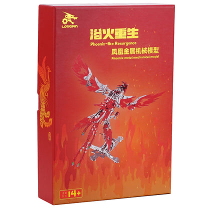 Gold-Plated Metal Phoenix Model Kit - 3D Stainless Steel Mythical Bird Puzzle for Adults - Mechanical Firebird Figurine - Steampunk Kinetic Art Sculpture - Home Decor Gift(Phoenix-Red)