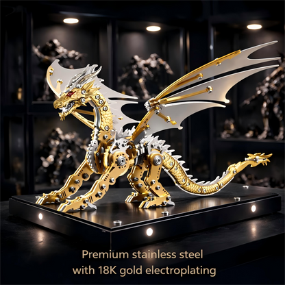 （golden）3D Metal Dragon Model Kit for Adults, Mechanical Pterosaur Puzzle, DIY Assembly Steel Model, Challenging Building Kit, Unique Gift for Men Desk Decor