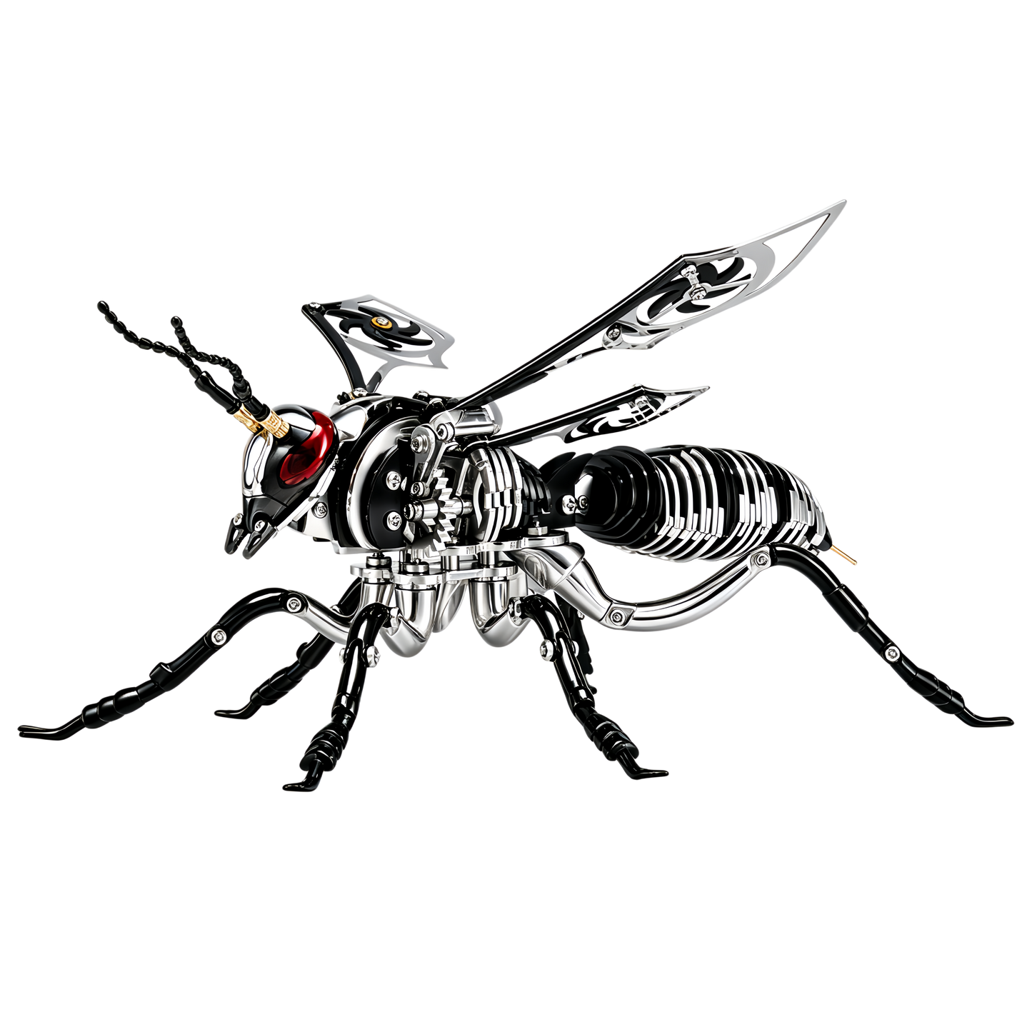 Gold-Plated Metal Bee Model Kit - 3D Stainless Steel Mechanical Insect Puzzle for Adults - Steampunk Bionic Wasp Sculpture - Executive Desktop Art and Stress Relief Gift (Bee--Black)