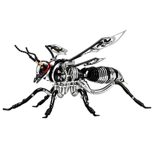 Gold-Plated Metal Bee Model Kit - 3D Stainless Steel Mechanical Insect Puzzle for Adults - Steampunk Bionic Wasp Sculpture - Executive Desktop Art and Stress Relief Gift (Bee--Black)
