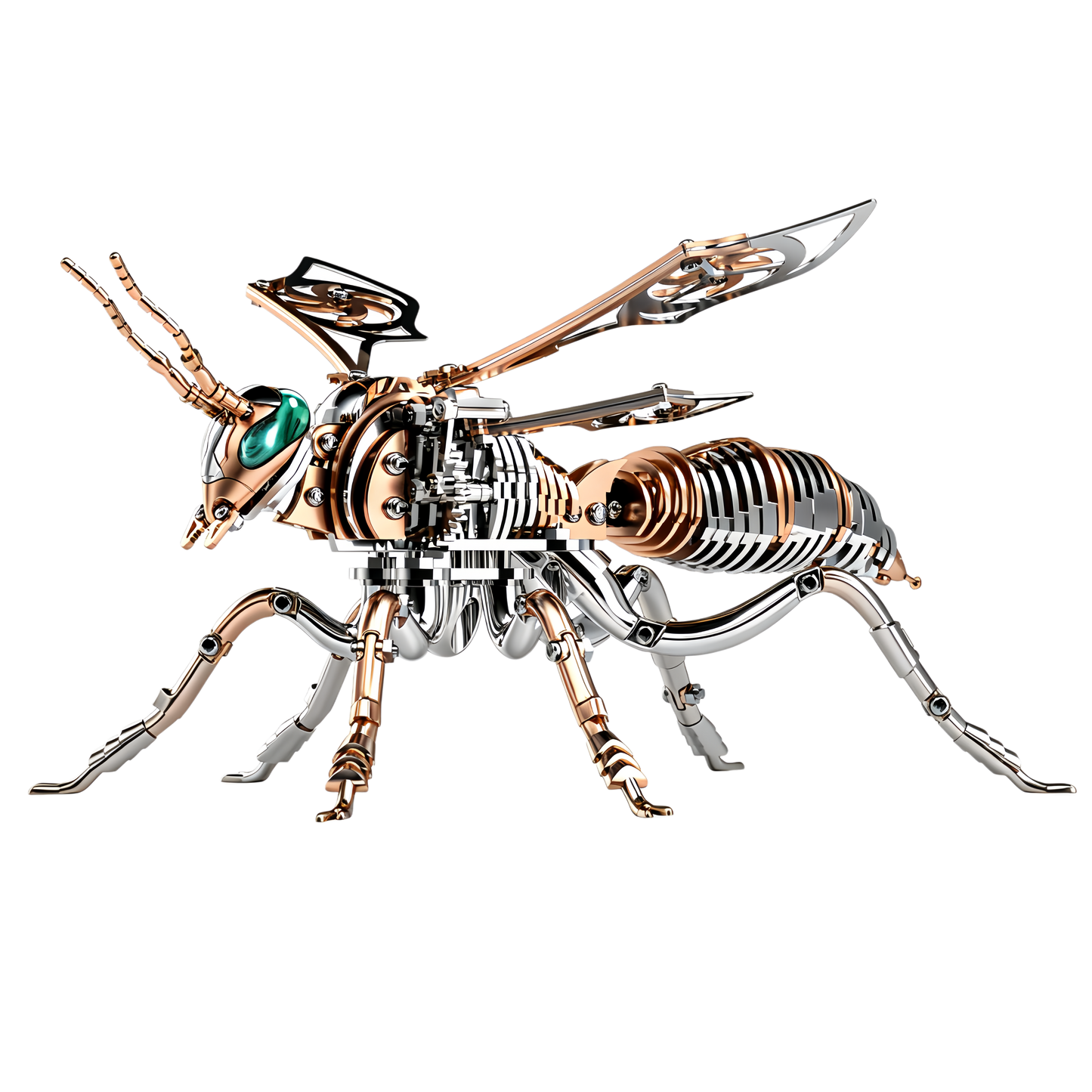 Gold-Plated Metal Bee Model Kit - 3D Stainless Steel Mechanical Insect Puzzle for Adults - Steampunk Bionic Wasp Sculpture - Executive Desktop Art and Stress Relief Gift（Bee-Gold）