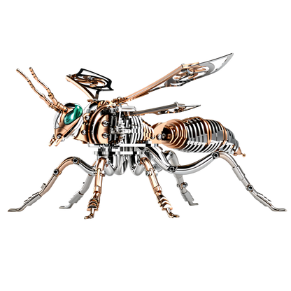 Gold-Plated Metal Bee Model Kit - 3D Stainless Steel Mechanical Insect Puzzle for Adults - Steampunk Bionic Wasp Sculpture - Executive Desktop Art and Stress Relief Gift（Bee-Gold）