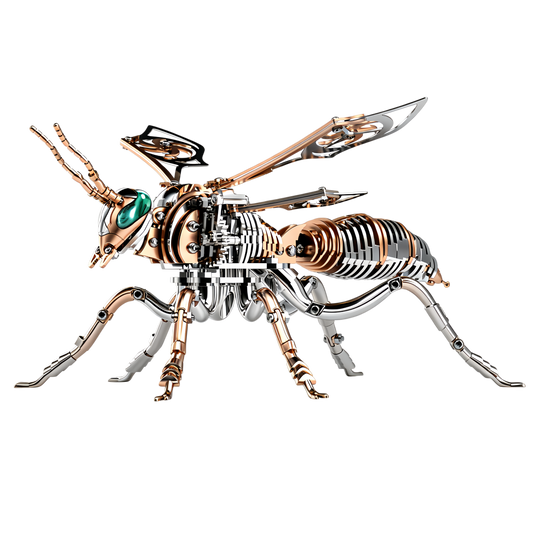 Gold-Plated Metal Bee Model Kit - 3D Stainless Steel Mechanical Insect Puzzle for Adults - Steampunk Bionic Wasp Sculpture - Executive Desktop Art and Stress Relief Gift（Bee-Gold）