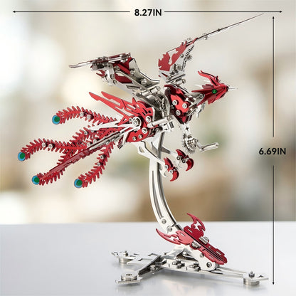 Gold-Plated Metal Phoenix Model Kit - 3D Stainless Steel Mythical Bird Puzzle for Adults - Mechanical Firebird Figurine - Steampunk Kinetic Art Sculpture - Home Decor Gift(Phoenix-Red)