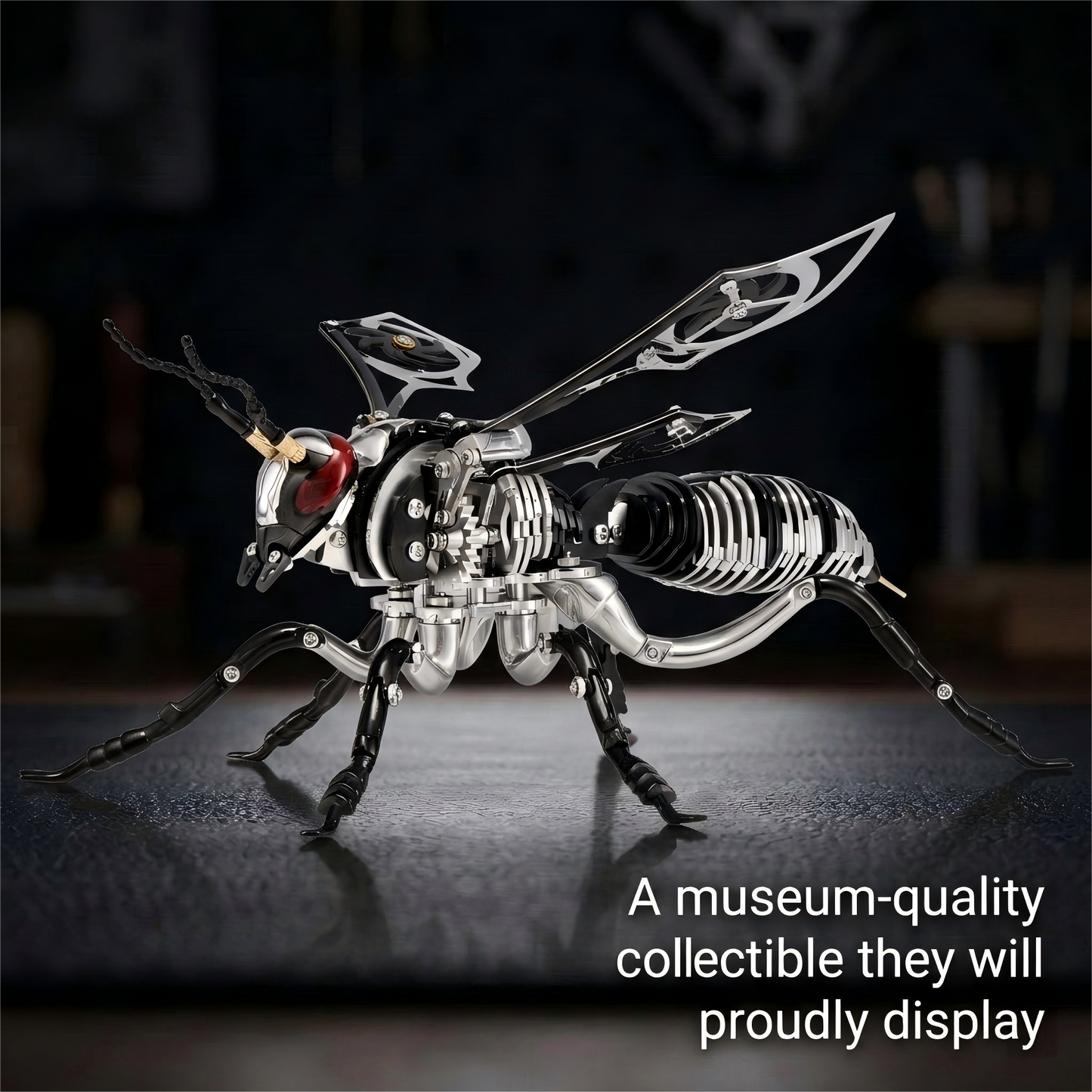 Gold-Plated Metal Bee Model Kit - 3D Stainless Steel Mechanical Insect Puzzle for Adults - Steampunk Bionic Wasp Sculpture - Executive Desktop Art and Stress Relief Gift (Bee--Black)