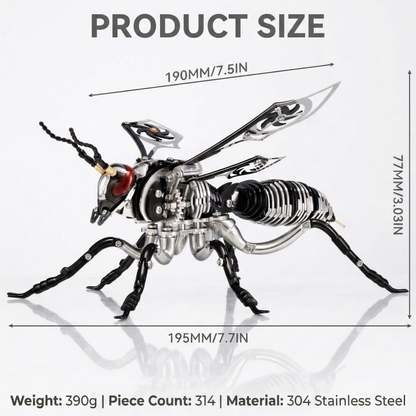 Gold-Plated Metal Bee Model Kit - 3D Stainless Steel Mechanical Insect Puzzle for Adults - Steampunk Bionic Wasp Sculpture - Executive Desktop Art and Stress Relief Gift (Bee--Black)