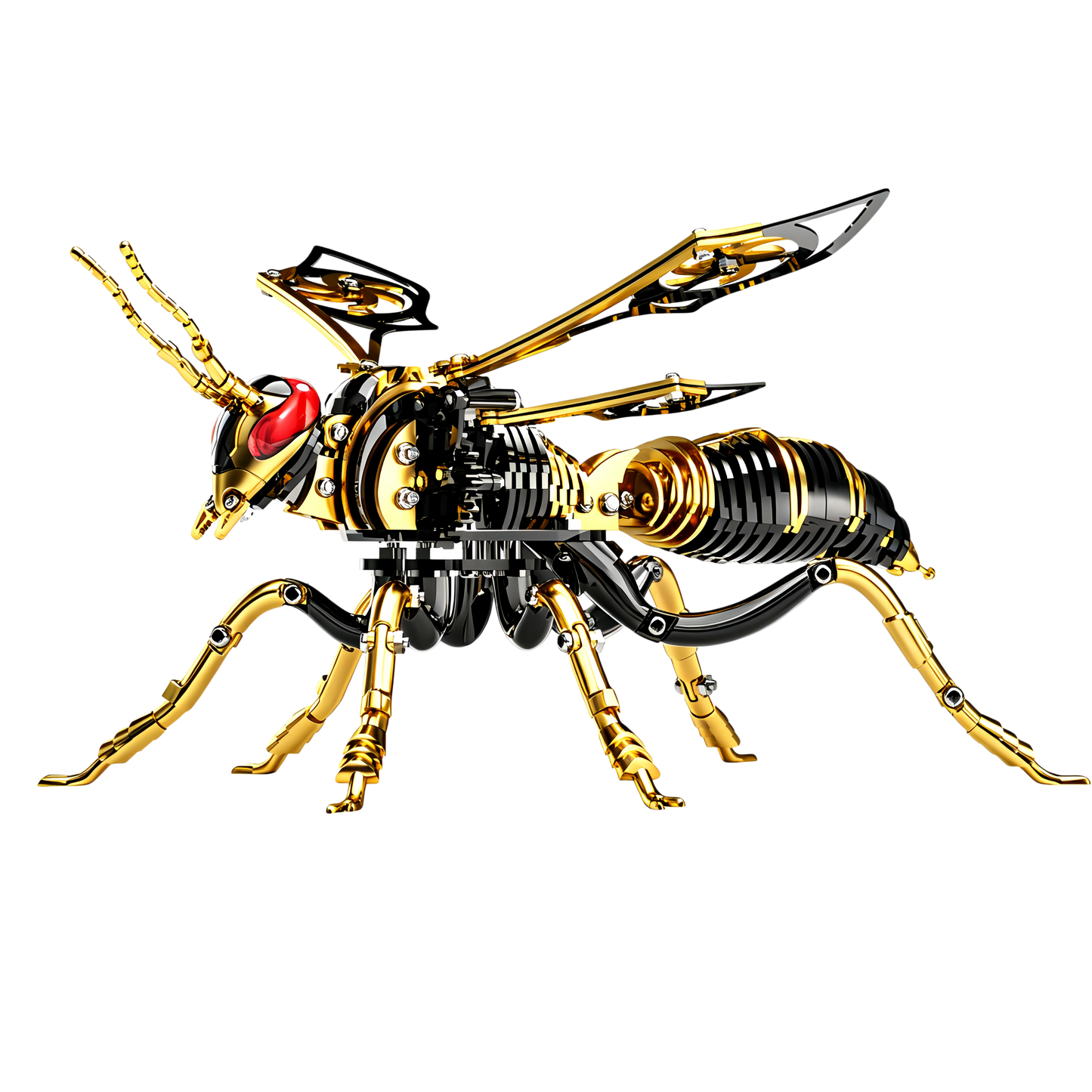 Gold-Plated Metal Bee Model Kit - 3D Stainless Steel Mechanical Insect Puzzle for Adults - Steampunk Bionic Wasp Sculpture - Executive Desktop Art and Stress Relief Gift (Bee-Black-Gold)
