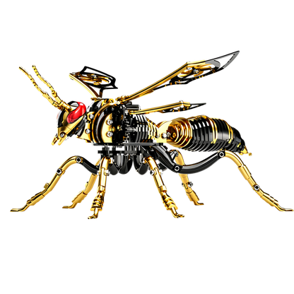 Gold-Plated Metal Bee Model Kit - 3D Stainless Steel Mechanical Insect Puzzle for Adults - Steampunk Bionic Wasp Sculpture - Executive Desktop Art and Stress Relief Gift (Bee-Black-Gold)