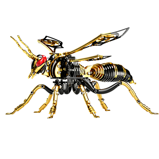 Gold-Plated Metal Bee Model Kit - 3D Stainless Steel Mechanical Insect Puzzle for Adults - Steampunk Bionic Wasp Sculpture - Executive Desktop Art and Stress Relief Gift (Bee-Black-Gold)