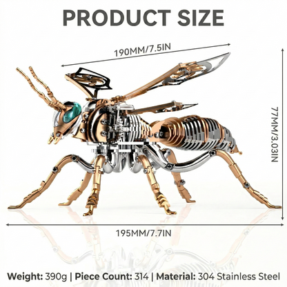 Gold-Plated Metal Bee Model Kit - 3D Stainless Steel Mechanical Insect Puzzle for Adults - Steampunk Bionic Wasp Sculpture - Executive Desktop Art and Stress Relief Gift（Bee-Gold）