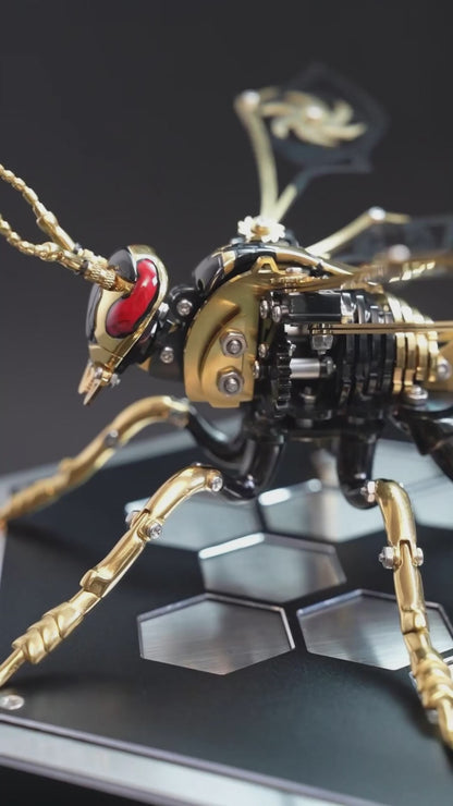 Gold-Plated Metal Bee Model Kit - 3D Stainless Steel Mechanical Insect Puzzle for Adults - Steampunk Bionic Wasp Sculpture - Executive Desktop Art and Stress Relief Gift (Bee--Black)