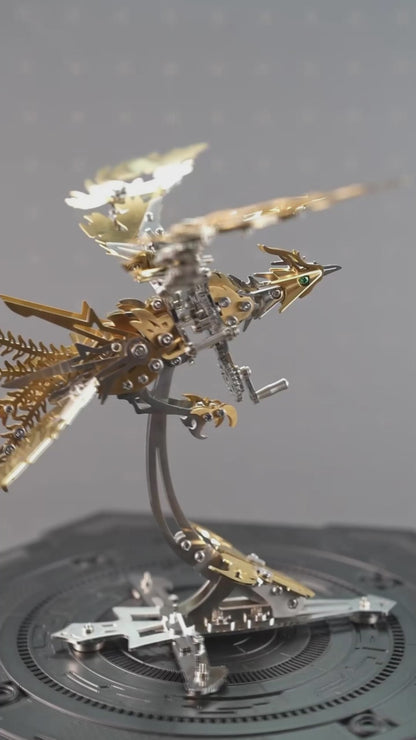 Gold-Plated Metal Phoenix Model Kit - 3D Stainless Steel Mythical Bird Puzzle for Adults - Mechanical Firebird Figurine - Steampunk Kinetic Art Sculpture - Home Decor Gift(Phoenix-Gold)