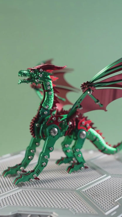 （green）3D Metal Dragon Model Kit for Adults, Mechanical Pterosaur Puzzle, DIY Assembly Steel Model, Challenging Building Kit, Unique Gift for Men Desk Decor