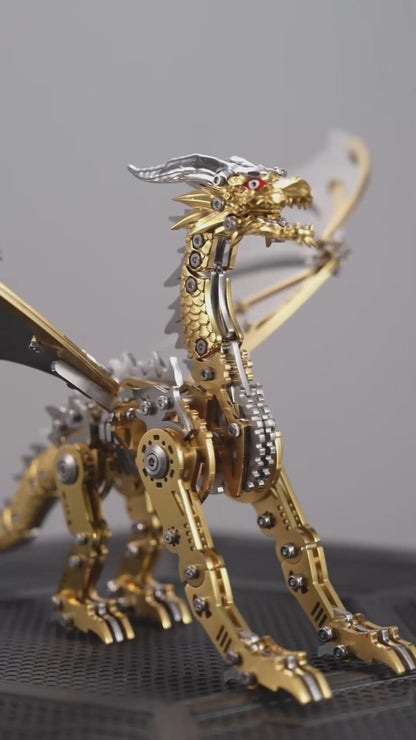 （golden）3D Metal Dragon Model Kit for Adults, Mechanical Pterosaur Puzzle, DIY Assembly Steel Model, Challenging Building Kit, Unique Gift for Men Desk Decor