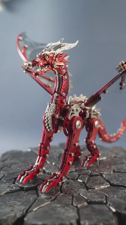 （red）3D Metal Dragon Model Kit for Adults, Mechanical Pterosaur Puzzle, DIY Assembly Steel Model, Challenging Building Kit, Unique Gift for Men Desk Decor